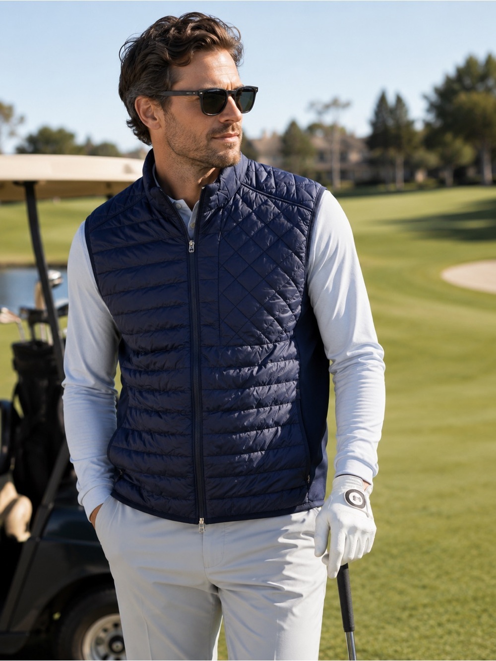 Walter Hagen Hybrid Quilted Golf Vest - Men’s XL - Navy - Down Blend - Full Zip